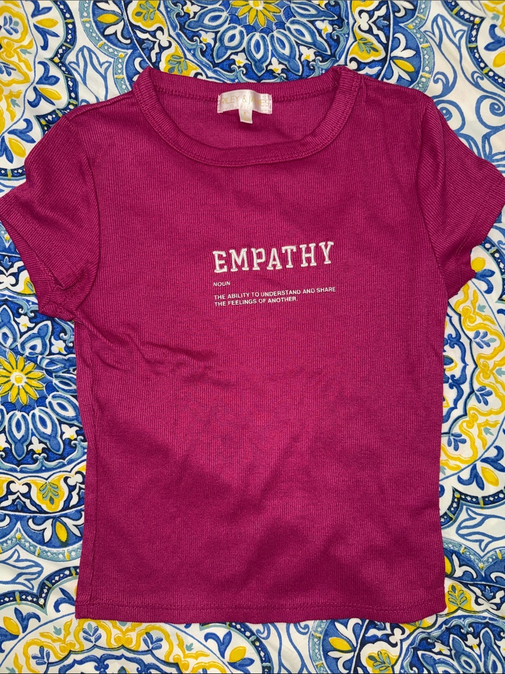 Y2K Berry Pink Ribbed "Empathy" Definition Graphic Baby Tee
